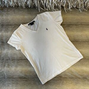 Vintage 2002 RAPLH LAUREN SPORT White Short Sleeve V-Neck T-Shirt Purple Polo XS